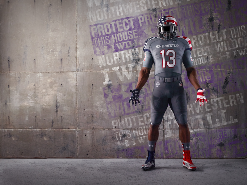 Illustration for article titled Northwestern's Very Literal "Wounded Warrior" Unis Have Blood Spatters